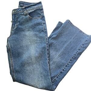 The Blues Jean Size 9 / 10 Medium Wash Flared Leg Decorative Back Pockets